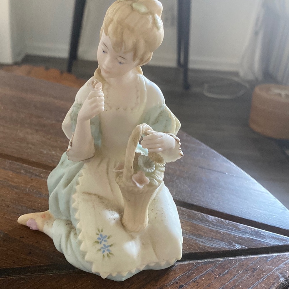 Porcelain figurine of girl with basket of flowers